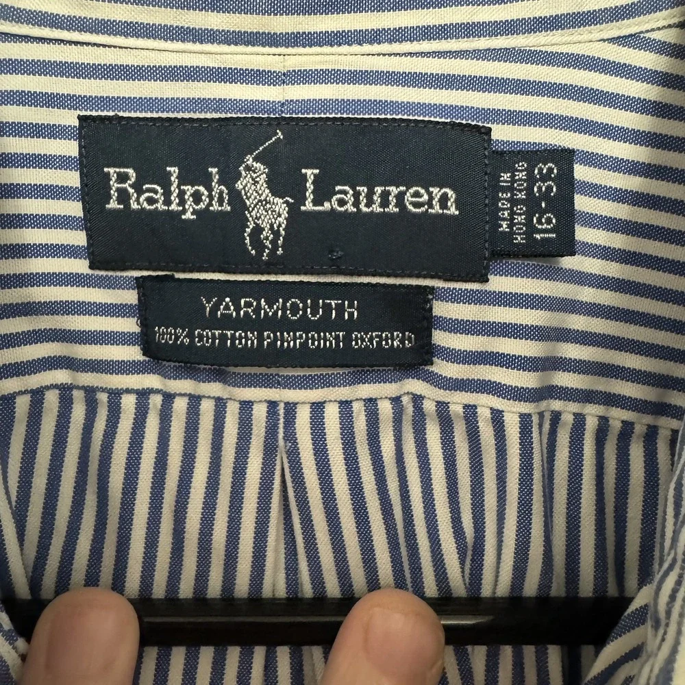 Ralph Lauren Shirt Mens 16/33 Blue Striped Long Sleeve Button Down Yarmouth